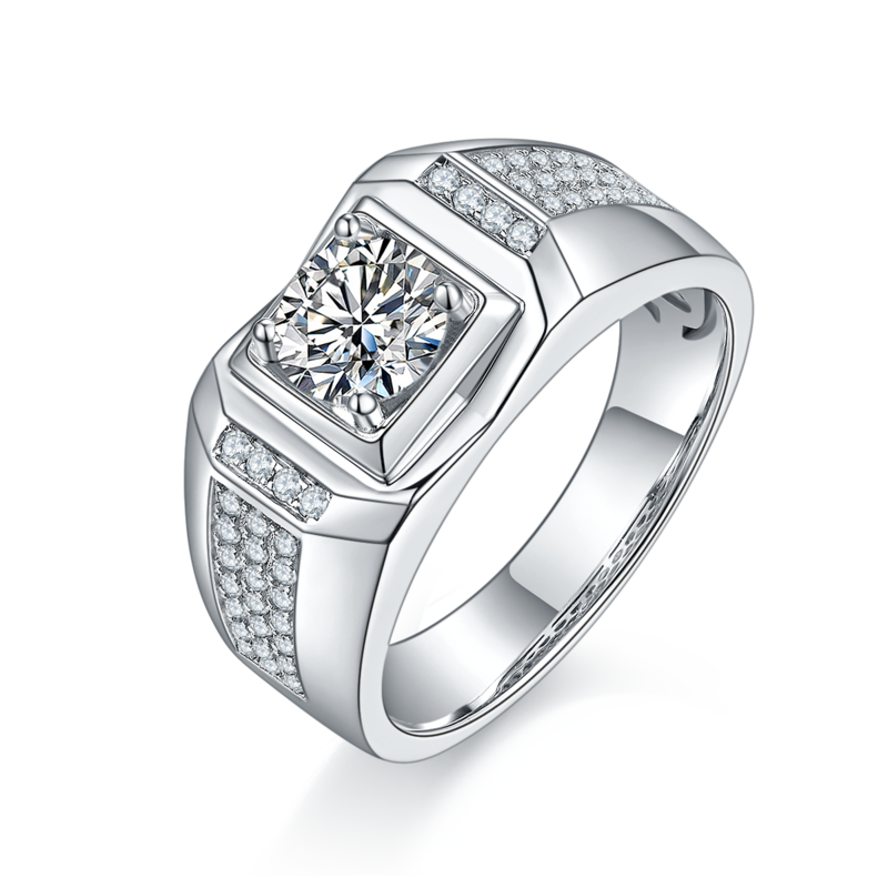 汶泽款S925银镀白金MoissaniteMen's Ring1ctD级